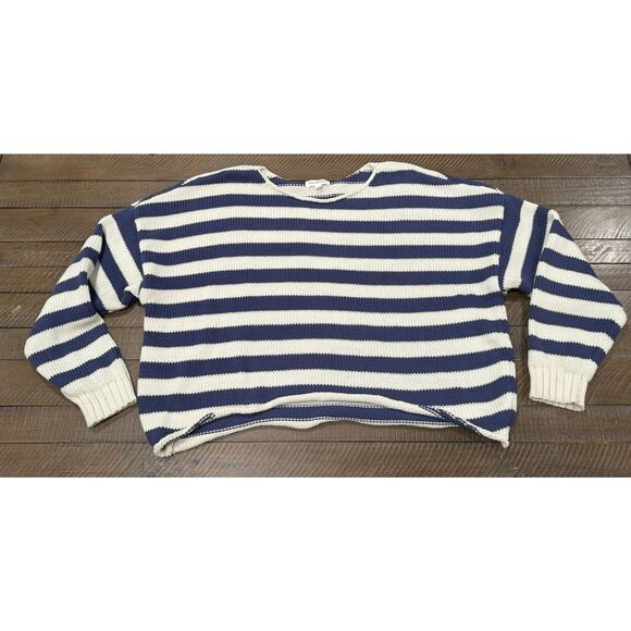BLU PEPPER Blue/White Stripe Cropped Knit Slouchy Sweater - Size L - Picture 1 of 7
